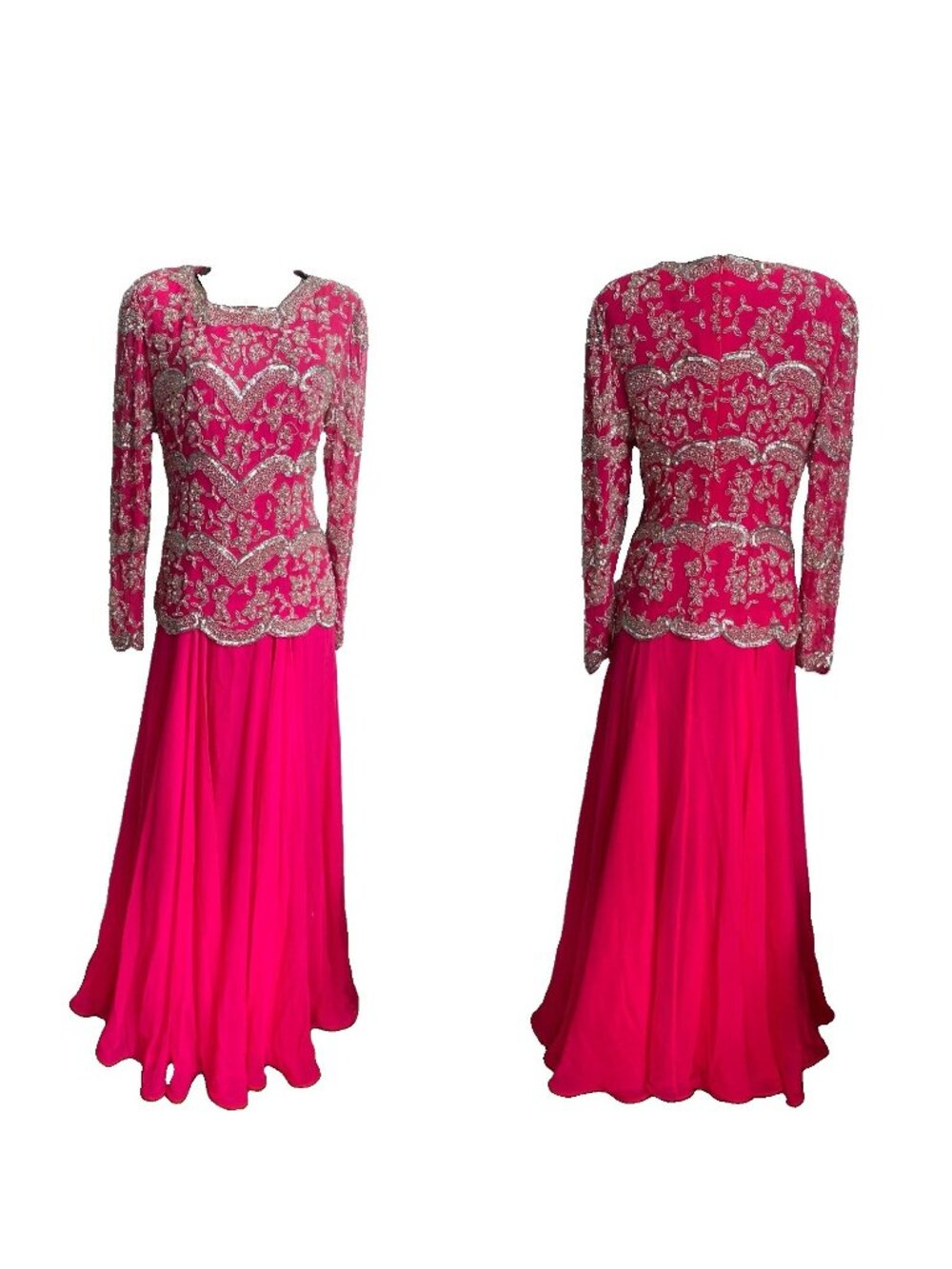 Black Tie Oleg Cassini Gown Dress Silk Beaded Pink 12 Sequined Vintage